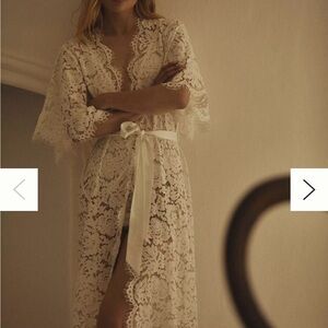 Anthropologie Homebodii Saskia Lace Long Kimono Robe with Satin Tie bridal XS